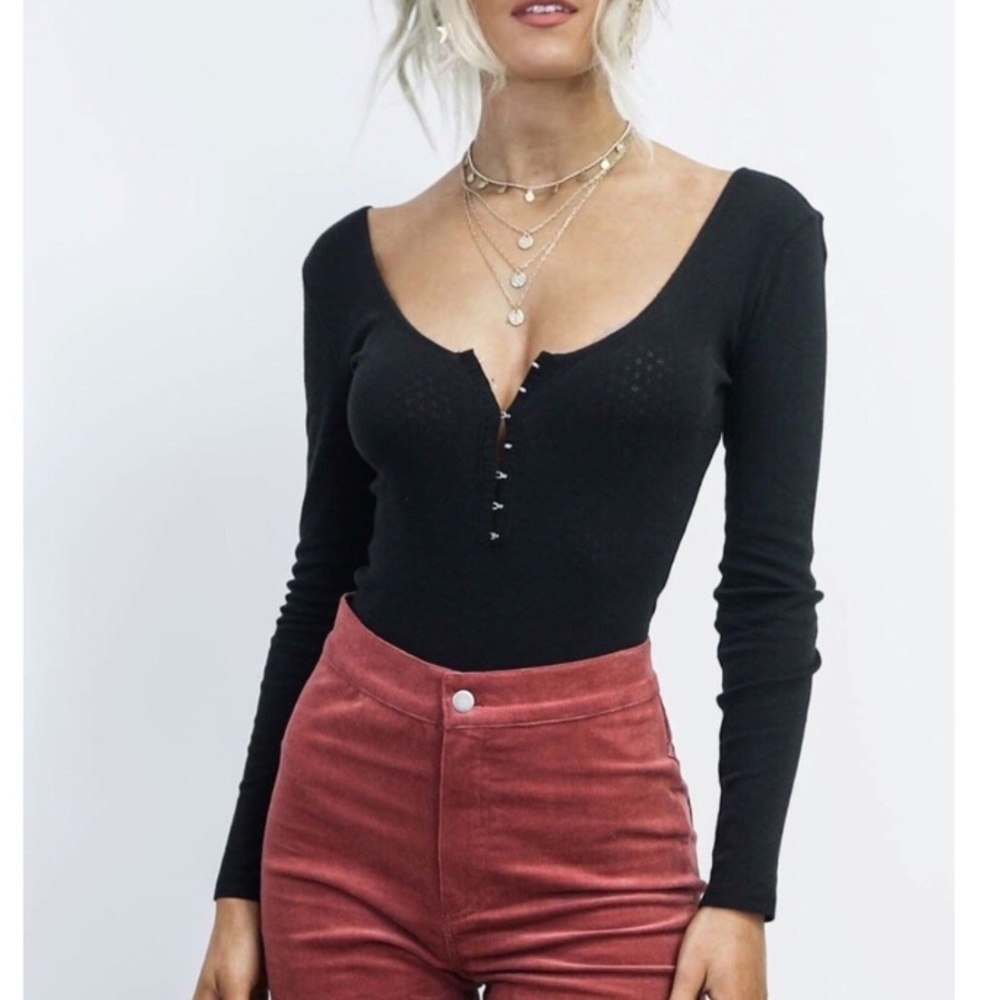 Sexy long sleeve black bodysuit